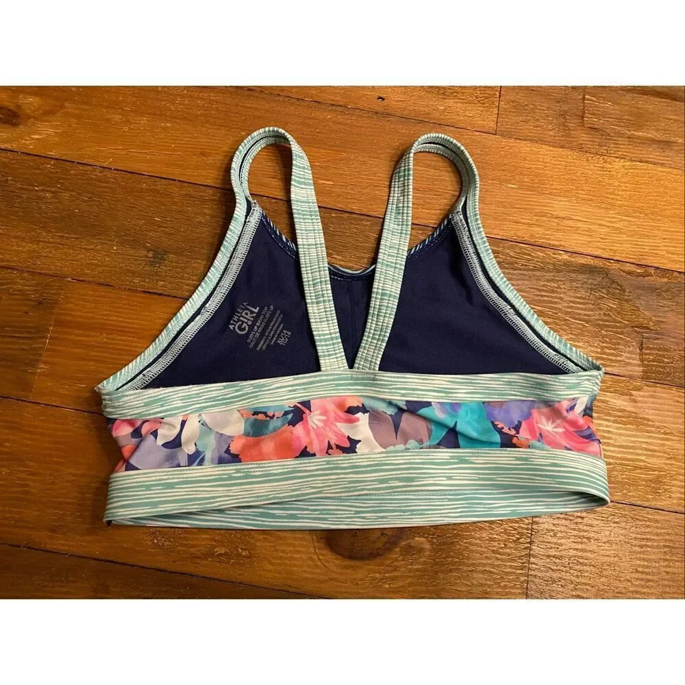 Athleta XL 14 Girl Surfs Up Bikini Top blue floral swimwear